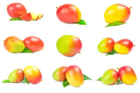 Set of red mango close-up isolated on white background Foto stock