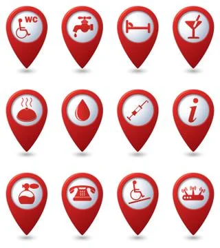 Set of red map pointers Stock Illustration