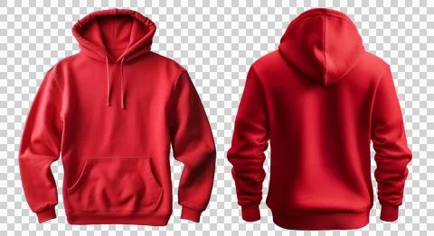 Set of red maroon front and back view hoodie hoody sweatshirt on transparent PNG Stock Photos