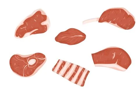 Set of red meats cuts. Stock Illustration