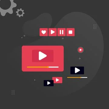 Set of Red Media player buttons icons in line style. Set of vector interface  Stock Illustration