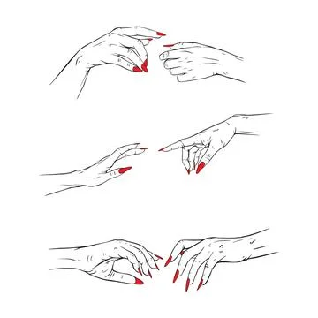 Set red neils joined hand collection drawn gesture sketch vector illustrati.. Illustrazione stock