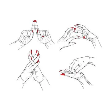 Set red neils two hand collection drawn gesture sketch vector illustration .. Stock Illustration