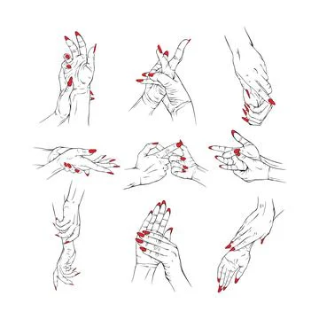 Set red neils two hand collection drawn gesture sketch vector illustration .. Stock Illustration