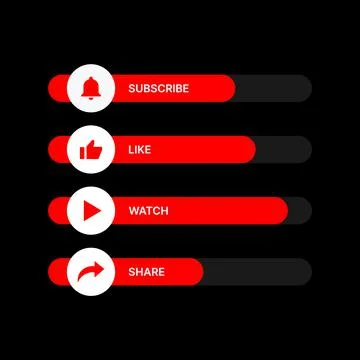 Set of red objects for Video Service. Subscribe, Like, Watch, Share Buttons. Stock Illustration