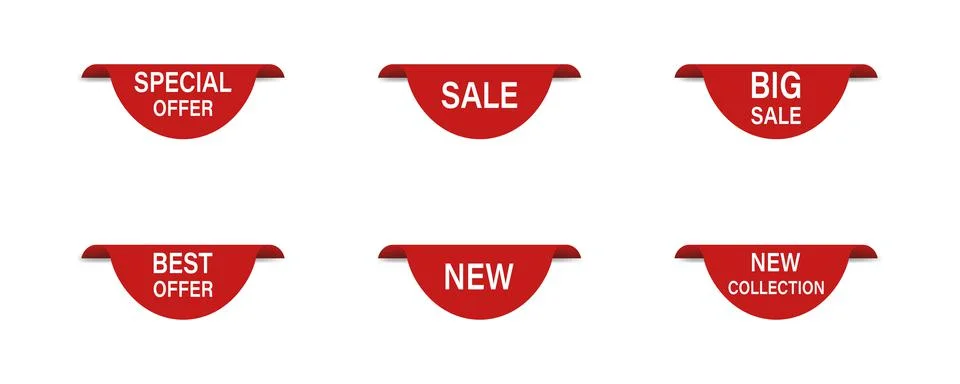 Set of red offer tags.  Vector red ribbon on white background , isolated . La Stock Illustration