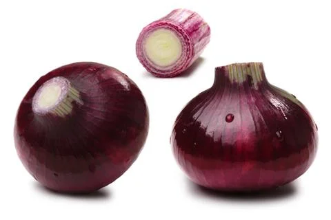 Set of red onion bulbs, paths Stock Photos