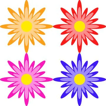 Set of red, orange, pink, blue flowers on a white background Stock Illustration