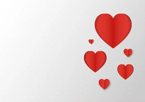 Set of red paper heart shape with little small fold paper heart shapre on whi Stock Illustration