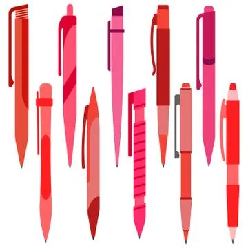Set of red pens on a white background Stock Illustration