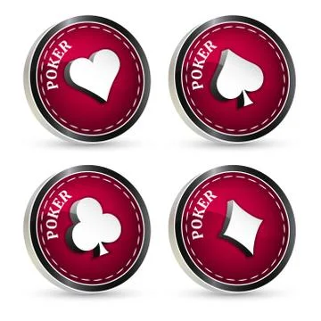Set of red poker vector icons isolated on a white background, 3d symbol with Stock Illustration
