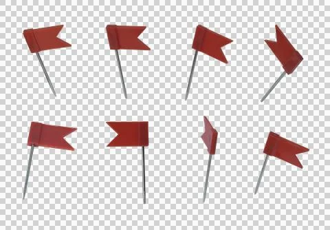 Set of red push pins on transparent background png file 스톡 사진