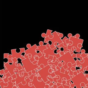 Set of Red Puzzle. Jigsaw Pattern Set of Red Puzzle on Black Background. J... Foto stock