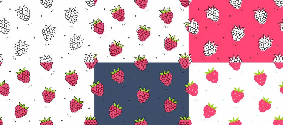 Set of red Raspberries seamless pattern 스톡 일러스트