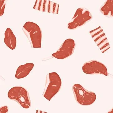 Set of red raw meats cuts. Stock Illustration