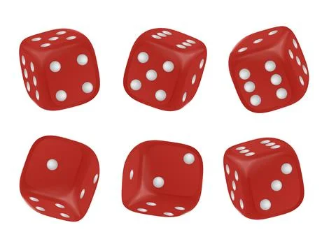 Set of red realistic cubic dices with different numbers of dots from one to s Stock Illustration