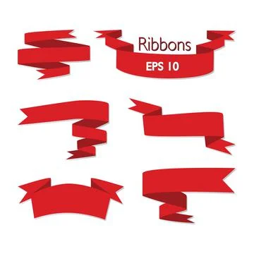 Set of Red ribbon banners set. Isolated on white Illustrazione stock