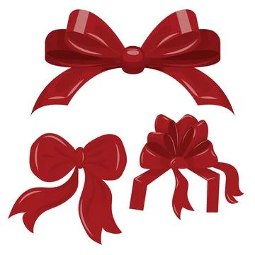 Set of red ribbon bows. Stock Illustration