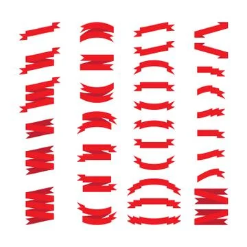 Set of red ribbons and flags. Vector design elements. Illustrazione stock