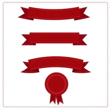 Set of red ribbons, hearts and logos in vintage retro style. for valentines Stock Illustration