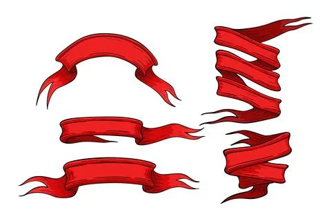 Set of red ribbons isolated on white background Stock Illustration