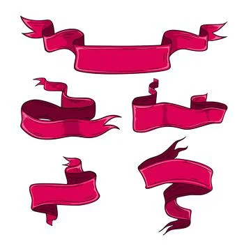 Set of red ribbons isolated on white background Stock Illustration