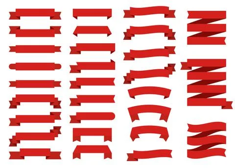 Set of red ribbons on white background. Vector Illustration. Stock Illustration