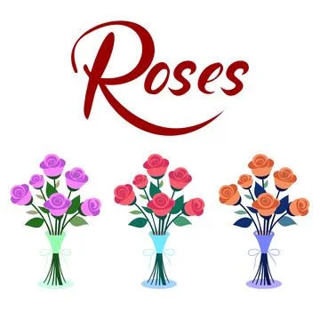 Set of red roses in vases. Illustrazione stock