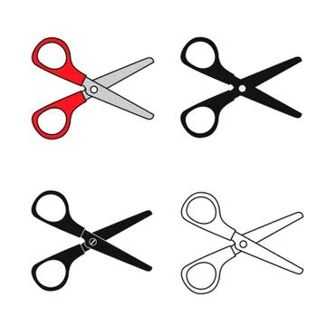 Set red scissors isolated on white background. Vector illustration in flat st Stock Illustration