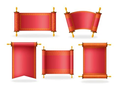 Set of red scrolls with beautiful ornament and text place Stock Illustration