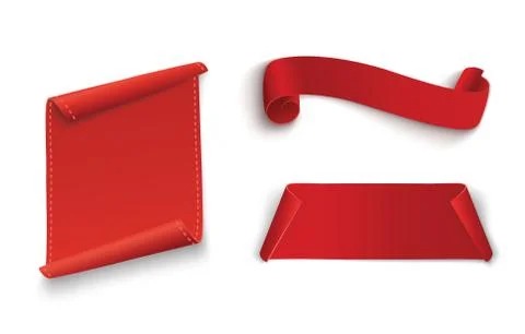 Set of red scrolls.banner label.wrapped paper.vector illustration Stock Illustration