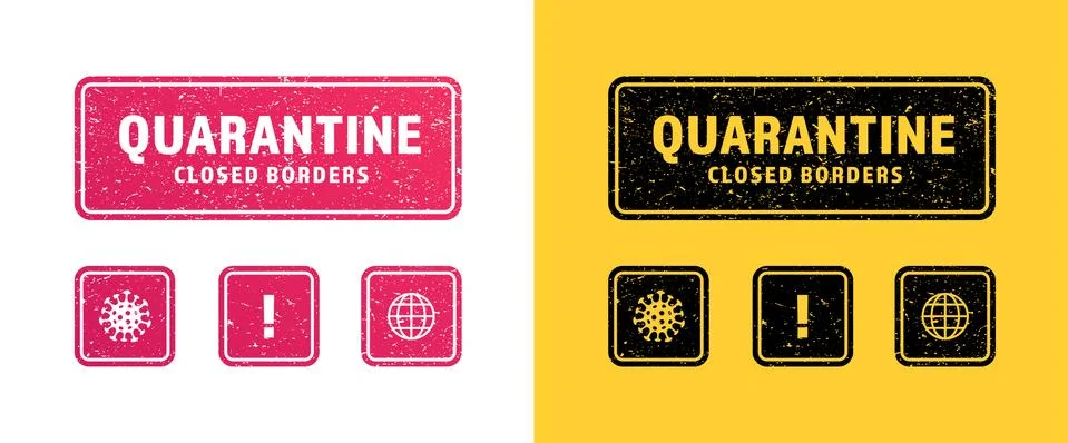 Set of red sign with text. Exclamation mark, ncov icon, planet icon Stock Illustration