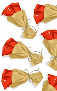 A set red snack and brown paper bucket Stock Illustration