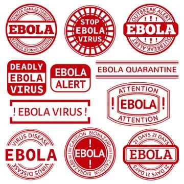 Set of red stamp with Ebola concept text on white background Stock Illustration