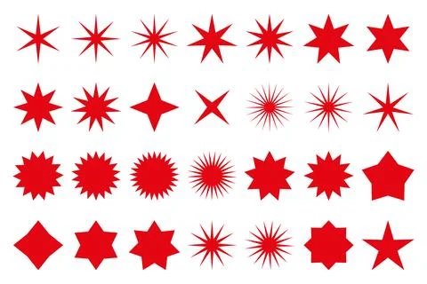 Set of red star or sun shaped sale stickers. Promotional sticky notes and labels Stock Illustration