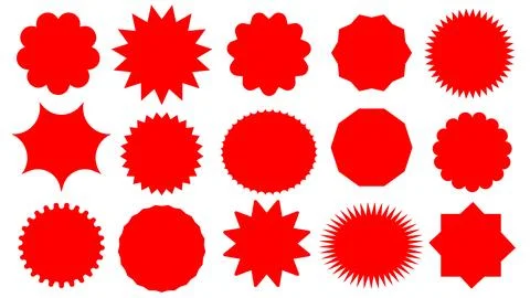 Set of red starburst icon, empty sticker burst star, badge star, sale price Stock Illustration