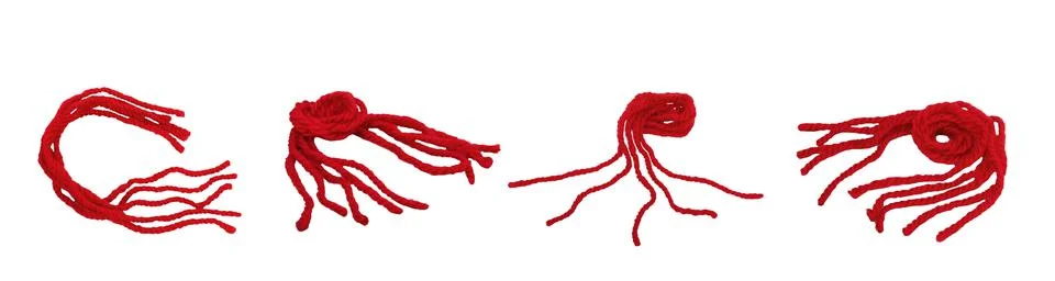 Set of Red string Kabbalah isolated on white background. 库存照片