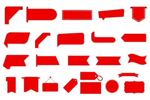 Set of red tags. Set of red labels. Red scrolls and banners. Stock Illustration