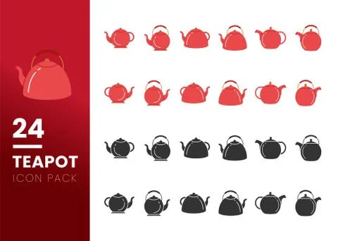 Set of red teapot icon vector illustration. Flat sign symbol of vector tea ke Stock Illustration