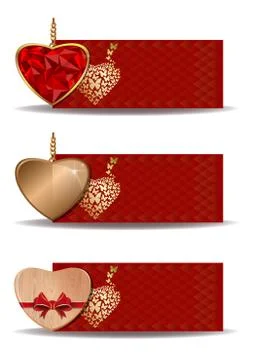 Set of red vector banners with hearts Stock Illustration