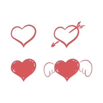 Set of red vector hearts icons - handmade calligraphy. scalable and editable Stock Illustration