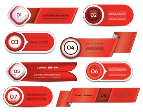 Set of red vector progress, version, step icons Stock Illustration