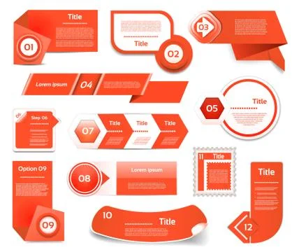 Set of red vector progress, version, step icons. eps 10 Illustrazione stock