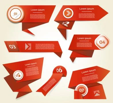 Set of red vector progress, version, step icons. eps 10 Stock Illustration