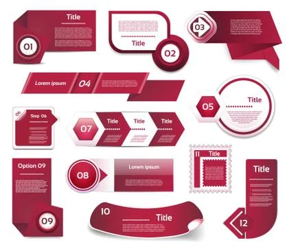 Set of Red-Violet vector progress, version, step icons. eps 10 Stock Illustration