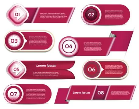 Set of red-violet vector progress, version, step icons. eps 10 Stock Illustration