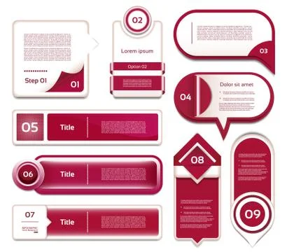 Set of red-violet vector progress, version, step icons. eps 10 Stock Illustration