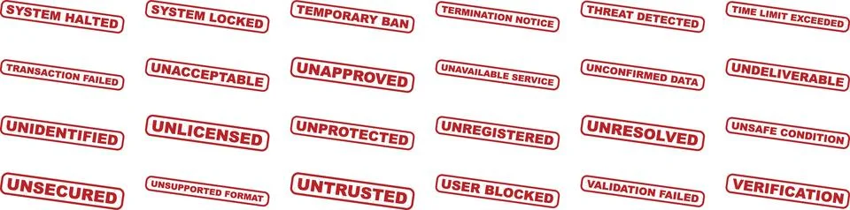 Set of red warning seals with various security and system messages includin.. イラスト素材