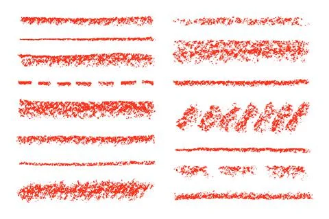 Set of red wax crayon strokes isolated on white. Hand drawn pastel chalk Stock Illustration