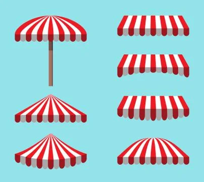 Set of Red White Tents isolated on sky Background Stock Illustration